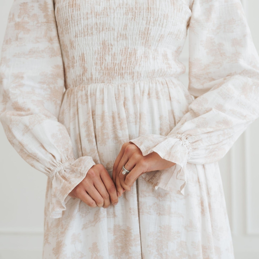 Chic Long Sleeve Cream and Tan Dress